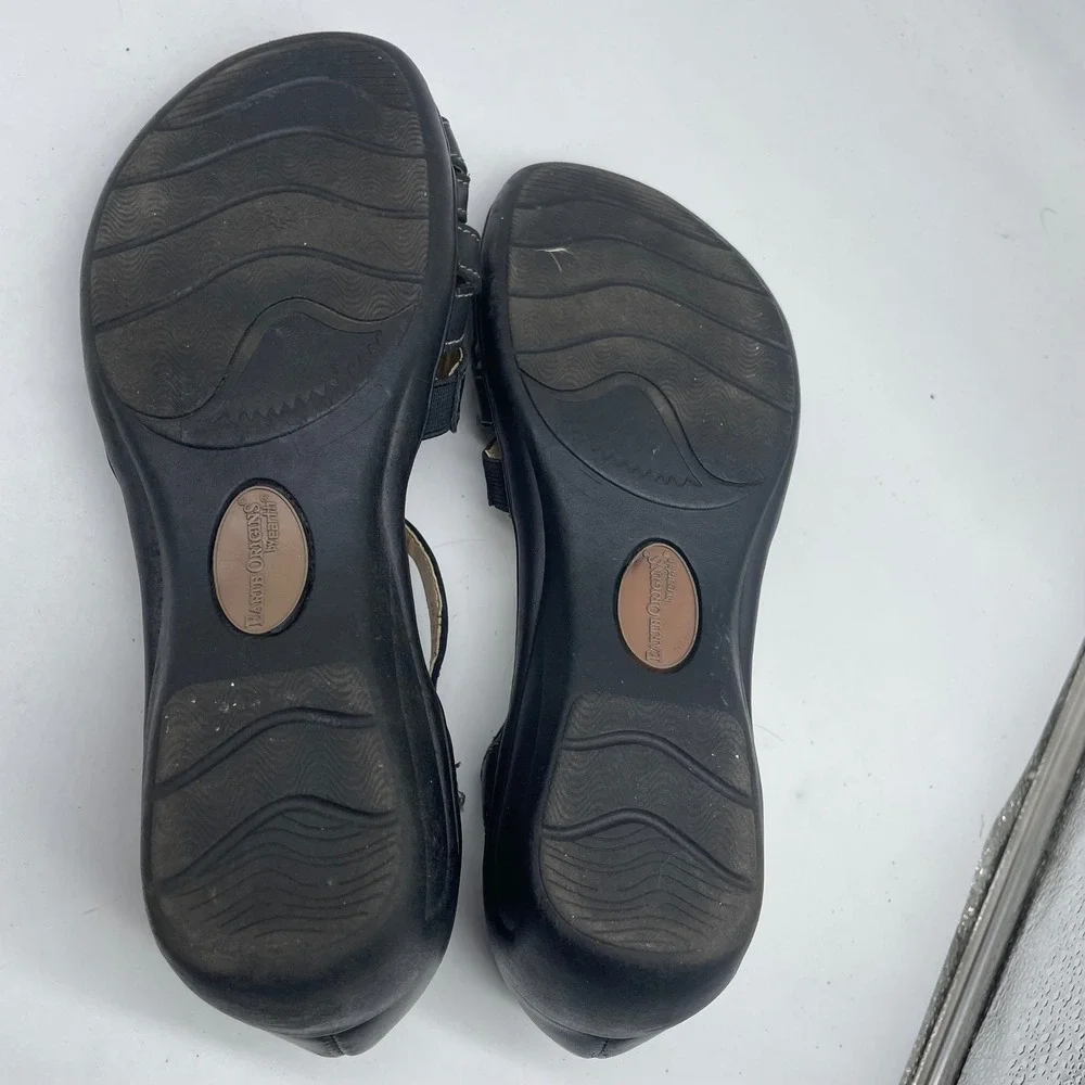 Earth Origins Tipper‎ Black Leather Strappy Wedge Sandals 8M 2017S Womens